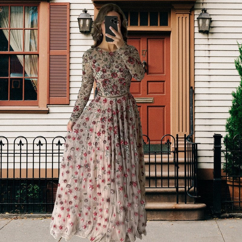 Levi Rhei Elegant Belted Floral Maxi Dress