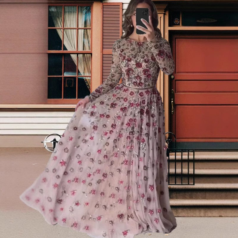 Levi Rhei Elegant Belted Floral Maxi Dress