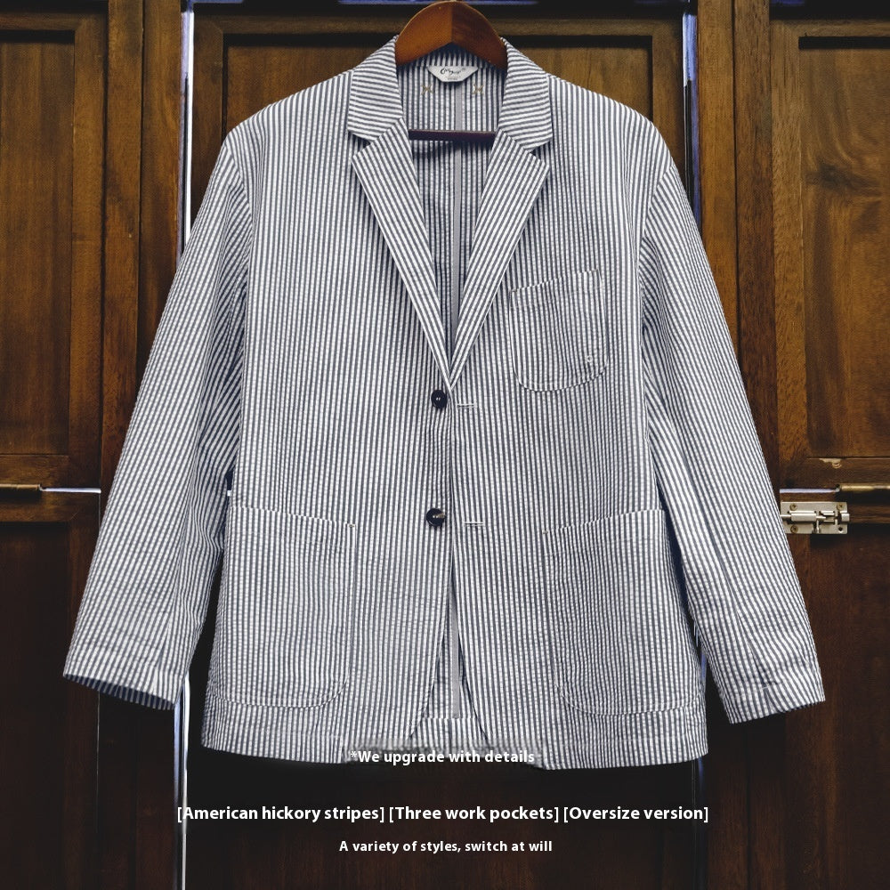 Levi Rhei Seersucker Striped Blazer (Breathable Summer Smart Casual)