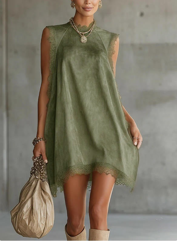 Levi Rhei Olive High-Neck Sleeveless Mini Dress