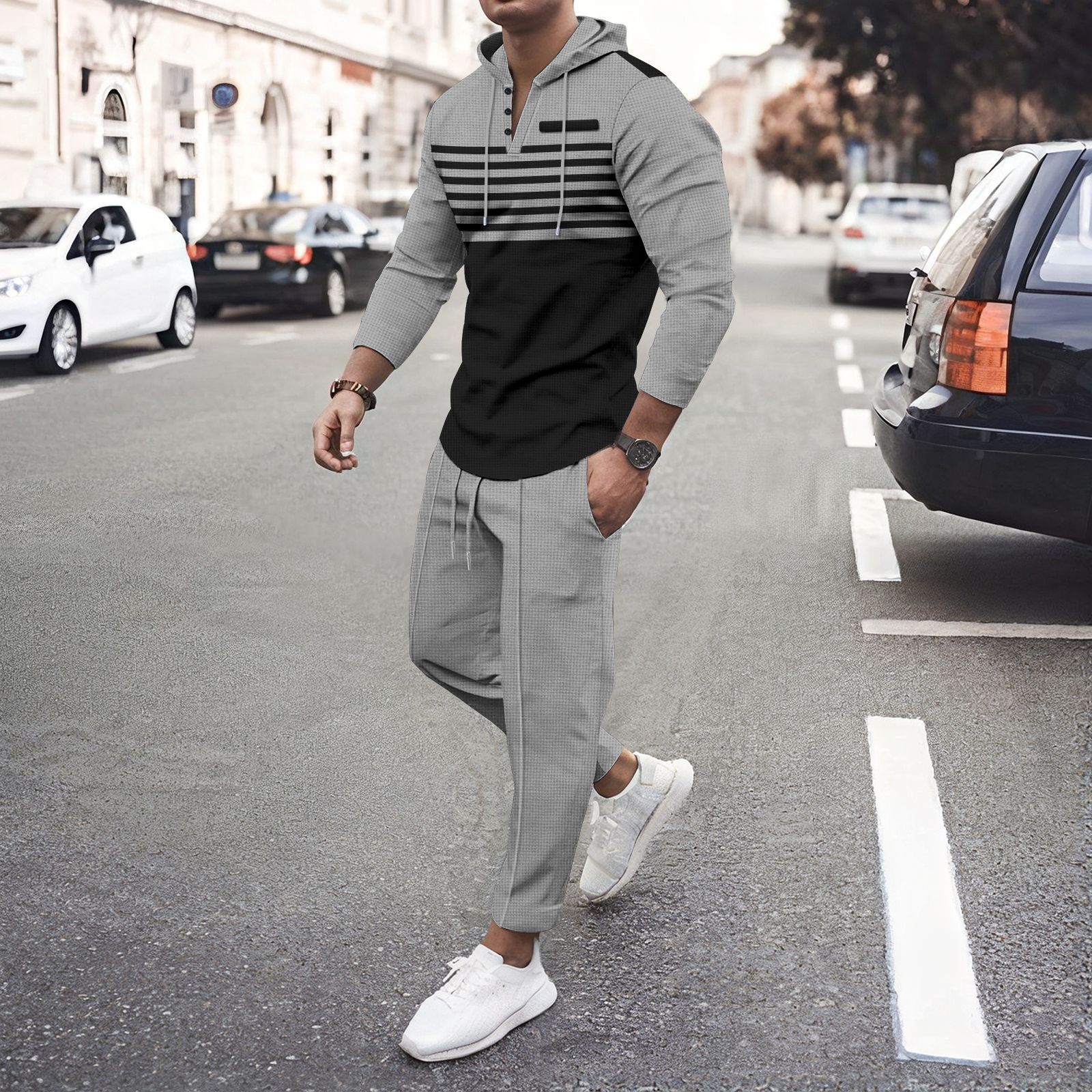 Levi Rhei Contrast Stripe Hoodie & Jogger Set