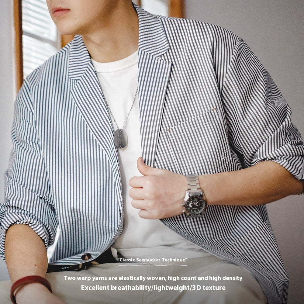 Levi Rhei Seersucker Striped Blazer (Breathable Summer Smart Casual)