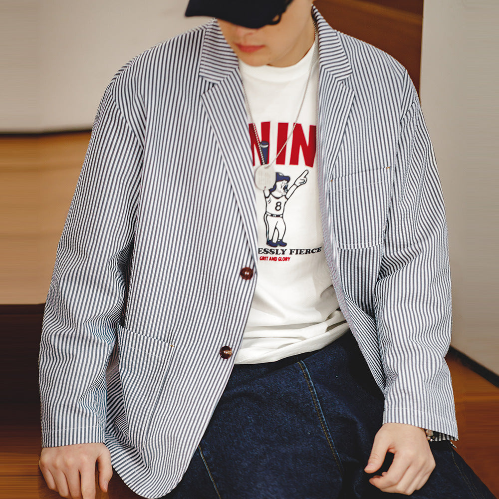 Levi Rhei Seersucker Striped Blazer (Breathable Summer Smart Casual)