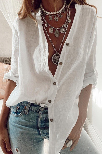 Levi Rhei Relaxed V-Neck Linen Blouse