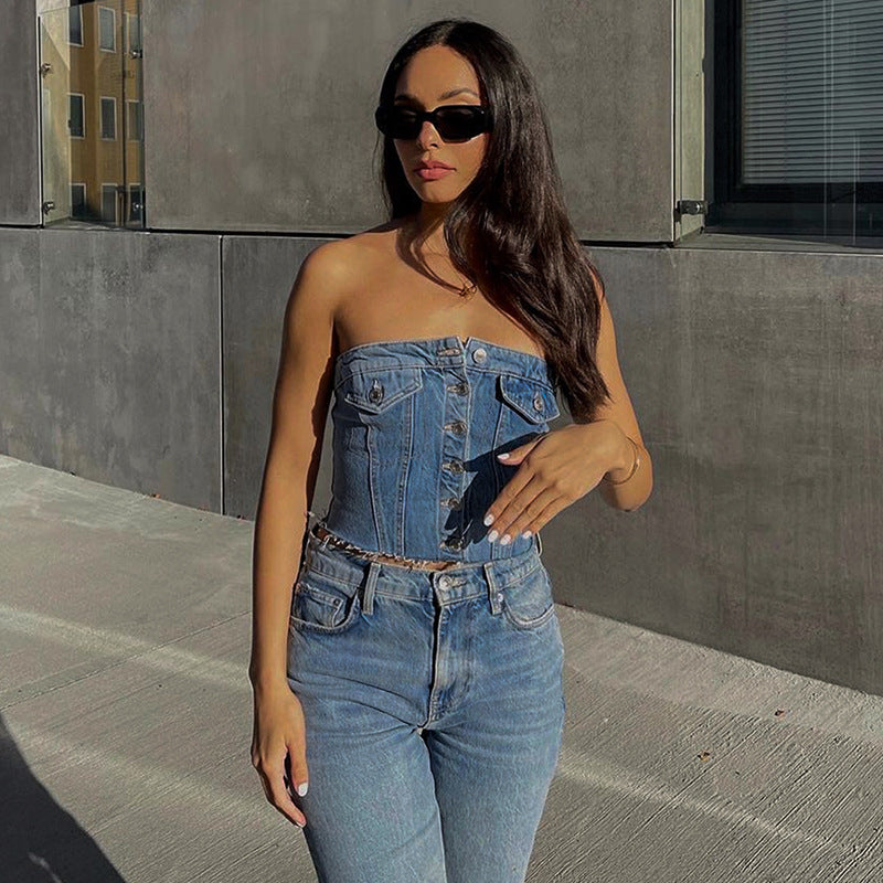 Levi Rhei Denim Corset Top