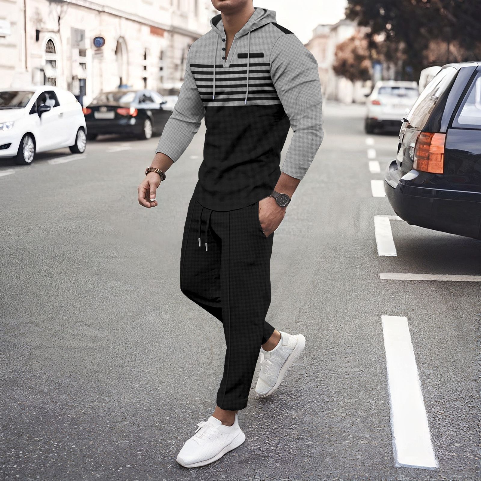Levi Rhei Contrast Stripe Hoodie & Jogger Set