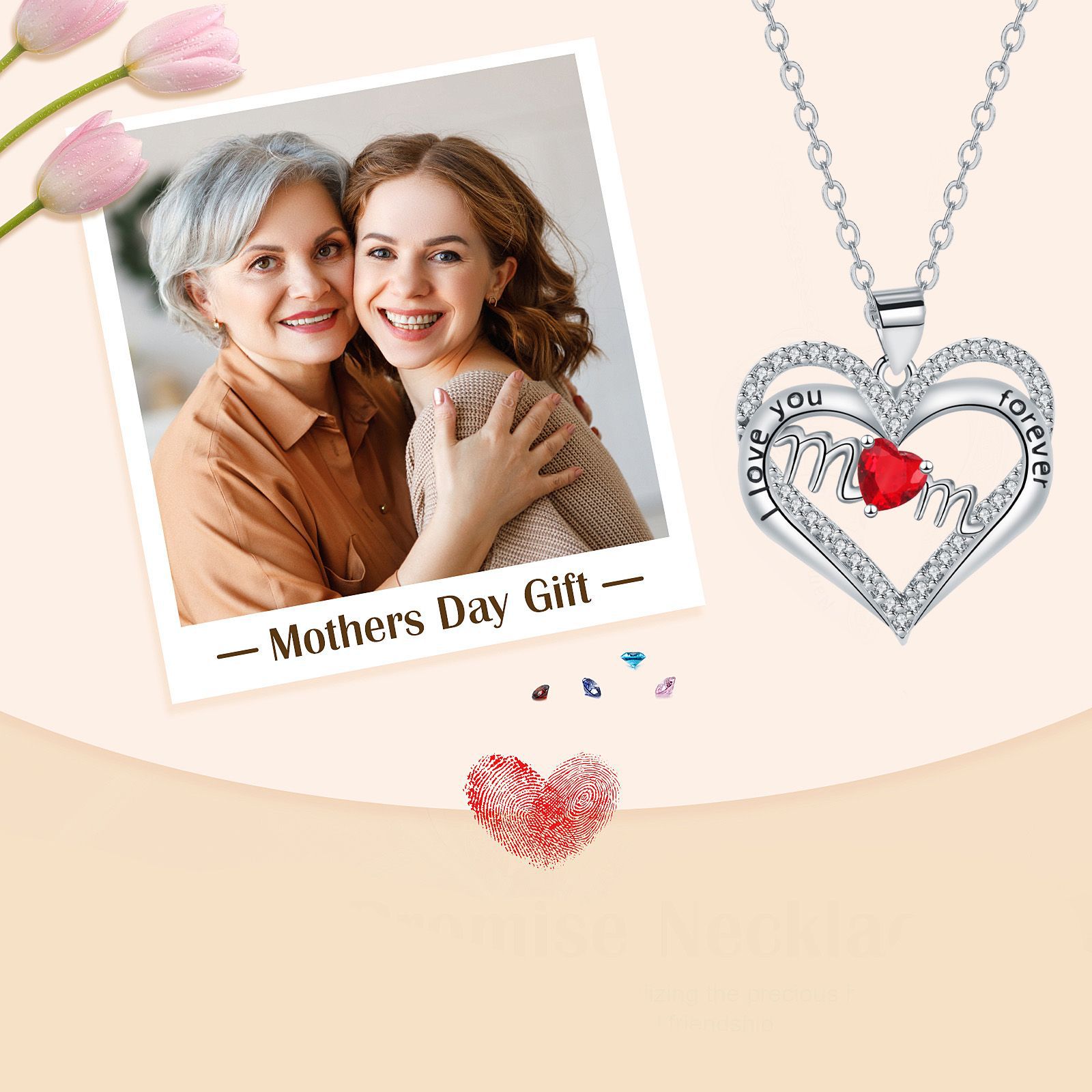 Levi Rhei Mom Heart Double Pendant Necklace