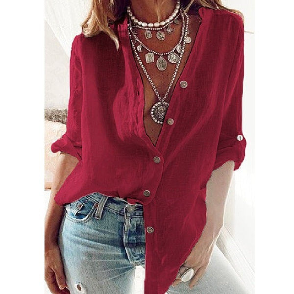 Levi Rhei Relaxed V-Neck Linen Blouse
